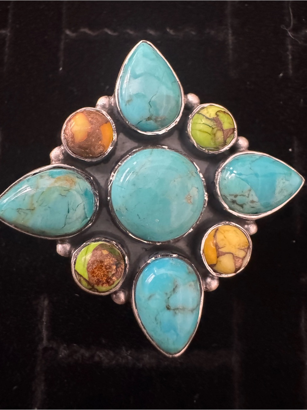 Genuine Turquoise and Yellow honey Dahlia Stone‎ Sterling, silver Statement Ring